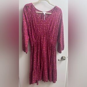 Market & Spruce Magenta/berry/red Floral print V neck women's Dress size xl